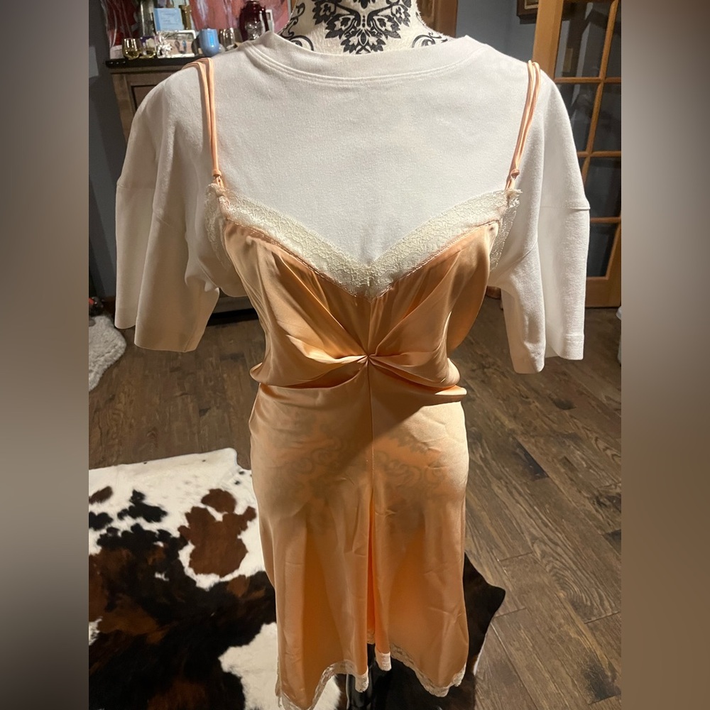Alexander Wang Apricot Silk Slip with Ivory Lace
